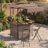 COSTWAY 3-Piece Patio Bar Set, Outdoor Grill Gazebo & 2 Folding Bar Stools w/4 Slatted Metal Shelves, 6 Hanging Hooks & Glass Holders for Grilling Essentials, 2-Tier BBQ Gazebo Canopy for Yard, Garden