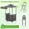 COSTWAY 3-Piece Patio Bar Set, Outdoor Grill Gazebo & 2 Folding Bar Stools w/4 Slatted Metal Shelves, 6 Hanging Hooks & Glass Holders for Grilling Essentials, 2-Tier BBQ Gazebo Canopy for Yard, Garden