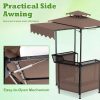 COSTWAY 3-Piece Patio Bar Set, Outdoor Grill Gazebo & 2 Folding Bar Stools w/4 Slatted Metal Shelves, 6 Hanging Hooks & Glass Holders for Grilling Essentials, 2-Tier BBQ Gazebo Canopy for Yard, Garden