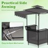 COSTWAY 3-Piece Patio Bar Set, Outdoor Grill Gazebo & 2 Folding Bar Stools w/4 Slatted Metal Shelves, 6 Hanging Hooks & Glass Holders for Grilling Essentials, 2-Tier BBQ Gazebo Canopy for Yard, Garden