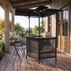 COSTWAY 3-Piece Patio Bar Set, Outdoor Grill Gazebo & 2 Folding Bar Stools w/4 Slatted Metal Shelves, 6 Hanging Hooks & Glass Holders for Grilling Essentials, 2-Tier BBQ Gazebo Canopy for Yard, Garden