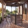 COSTWAY 3-Piece Patio Bar Set, Outdoor Grill Gazebo & 2 Folding Bar Stools w/4 Slatted Metal Shelves, 6 Hanging Hooks & Glass Holders for Grilling Essentials, 2-Tier BBQ Gazebo Canopy for Yard, Garden