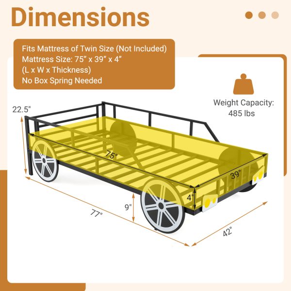local-goods-image-21137b28fb8-bd00ef6b-9ab0-4042-9b01-5e9279258087 COSTWAY Twin Bed Frame for Kids, Race Car Themed Toddler Platform Bed with Metal Frame, Heavy-duty Slats, Safety Guardrails for Boys, Girls, No Box Spring Needed, Mattress Base w/ Wheel & Headlight Accents