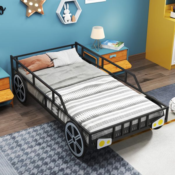 local-goods-image-21137b28fb8-e412ce07-f466-4267-8edb-b51198d1ae1a COSTWAY Twin Bed Frame for Kids, Race Car Themed Toddler Platform Bed with Metal Frame, Heavy-duty Slats, Safety Guardrails for Boys, Girls, No Box Spring Needed, Mattress Base w/ Wheel & Headlight Accents