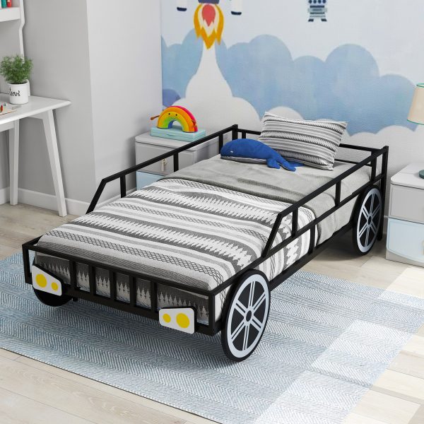 local-goods-image-21137b28fb8-eb44fb1d-9dda-4485-b486-aaf2945a8739 COSTWAY Twin Bed Frame for Kids, Race Car Themed Toddler Platform Bed with Metal Frame, Heavy-duty Slats, Safety Guardrails for Boys, Girls, No Box Spring Needed, Mattress Base w/ Wheel & Headlight Accents
