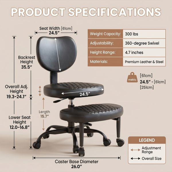 Cross Legged Office Chair with Wheels, Adjustable Height Ergonomic Kneeling Desk Chairs, Meditation Chair With 360°Rotating Footrest, Lumbar Support, for Meditation Yoga, Home Office