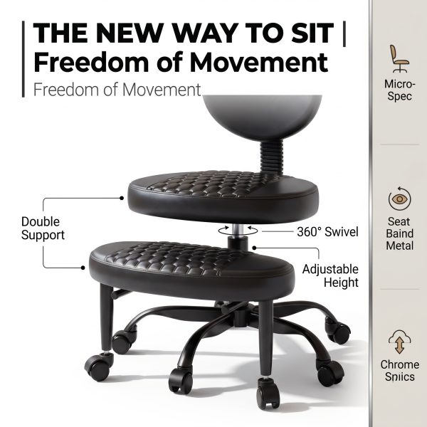 Cross Legged Office Chair with Wheels, Adjustable Height Ergonomic Kneeling Desk Chairs, Meditation Chair With 360°Rotating Footrest, Lumbar Support, for Meditation Yoga, Home Office