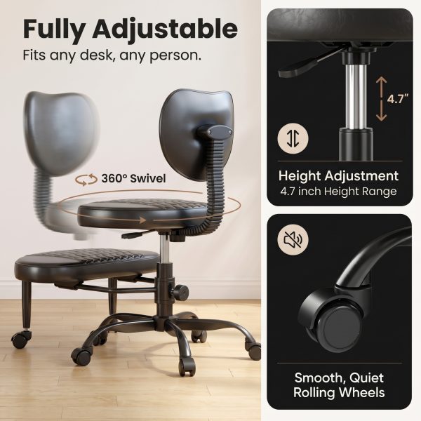 Cross Legged Office Chair with Wheels, Adjustable Height Ergonomic Kneeling Desk Chairs, Meditation Chair With 360°Rotating Footrest, Lumbar Support, for Meditation Yoga, Home Office