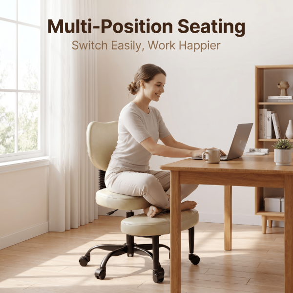 Cross Legged Office Chair with Wheels, Adjustable Height Ergonomic Kneeling Desk Chairs, Meditation Chair With 360°Rotating Footrest, Lumbar Support, for Meditation Yoga, Home Office