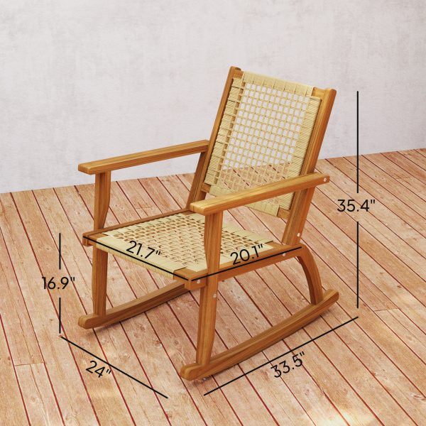 local-goods-image-21140d60690-1bf77c81-32b1-44dd-9d86-382a6ee712de Outsunny Outdoor Rocking Chair Set of 2, Acacia Wood Outdoor Rockers with Armrests, Rattan Wicker Back and Seat, Patio Wooden Rocking Chair Set for Garden, Balcony, Porch, Khaki