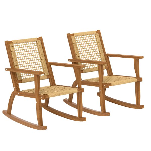 local-goods-image-21140d60690-21c86e0c-73f0-48f1-9d9b-b5db0e678baa Outsunny Outdoor Rocking Chair Set of 2, Acacia Wood Outdoor Rockers with Armrests, Rattan Wicker Back and Seat, Patio Wooden Rocking Chair Set for Garden, Balcony, Porch, Khaki