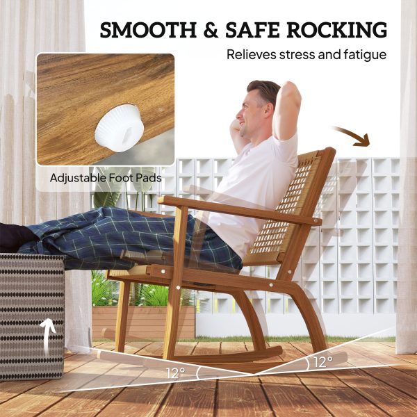 local-goods-image-21140d60690-4bf006bb-dc51-4e8c-9767-8d72abe17fbd Outsunny Outdoor Rocking Chair Set of 2, Acacia Wood Outdoor Rockers with Armrests, Rattan Wicker Back and Seat, Patio Wooden Rocking Chair Set for Garden, Balcony, Porch, Khaki