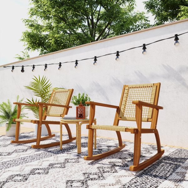 local-goods-image-21140d60690-55cf9068-c12e-4e69-944c-54c7f7c99630 Outsunny Outdoor Rocking Chair Set of 2, Acacia Wood Outdoor Rockers with Armrests, Rattan Wicker Back and Seat, Patio Wooden Rocking Chair Set for Garden, Balcony, Porch, Khaki