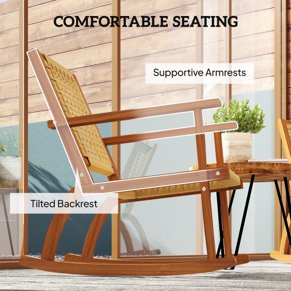 local-goods-image-21140d60690-699dcd94-f61d-45ea-a6fe-8e25fe8cdbfa Outsunny Outdoor Rocking Chair Set of 2, Acacia Wood Outdoor Rockers with Armrests, Rattan Wicker Back and Seat, Patio Wooden Rocking Chair Set for Garden, Balcony, Porch, Khaki