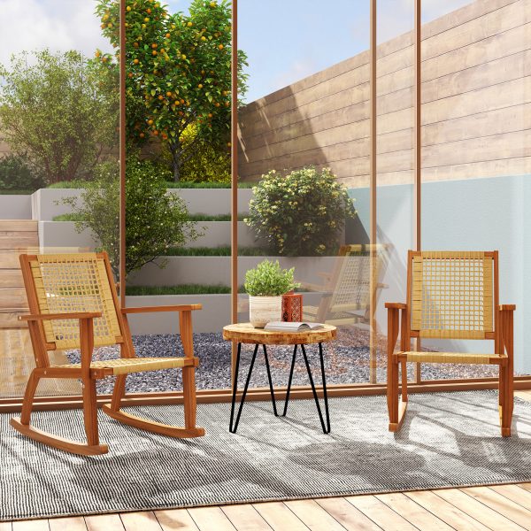 local-goods-image-21140d60690-812c9e05-4e90-4152-8d33-10b040c50a7d Outsunny Outdoor Rocking Chair Set of 2, Acacia Wood Outdoor Rockers with Armrests, Rattan Wicker Back and Seat, Patio Wooden Rocking Chair Set for Garden, Balcony, Porch, Khaki