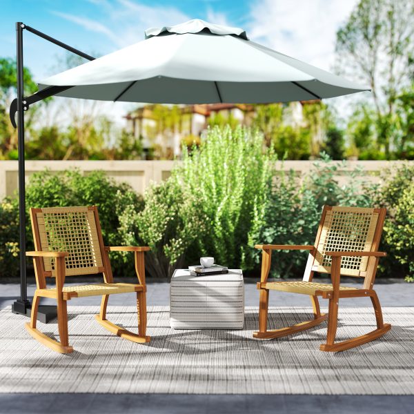 local-goods-image-21140d60690-ec8015c7-9900-4fc9-86a4-bed9b067ac1d Outsunny Outdoor Rocking Chair Set of 2, Acacia Wood Outdoor Rockers with Armrests, Rattan Wicker Back and Seat, Patio Wooden Rocking Chair Set for Garden, Balcony, Porch, Khaki