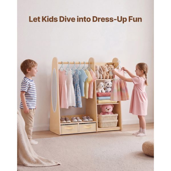 local-goods-image-21140d62aa8-0bde2d49-a089-4a83-84c4-c616abf67fe7_2000x2000.jpeg.format VEVOR Kids Dress Up Storage, with Mirror, Dress Up Closet, Toddler Wardrobe Closet for Little Girls, Armoire with Shelves & Bottom Tray, Costume Organizer, Toddler Room Furniture, for Bedroom, Natural