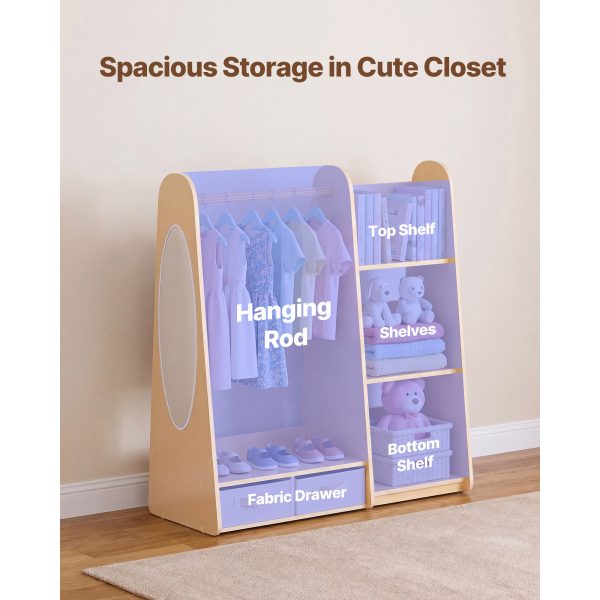 local-goods-image-21140d62aa8-bdc49fbf-70bf-4a8f-8e9b-aaabf3c735f3_2000x2000.jpeg.format VEVOR Kids Dress Up Storage, with Mirror, Dress Up Closet, Toddler Wardrobe Closet for Little Girls, Armoire with Shelves & Bottom Tray, Costume Organizer, Toddler Room Furniture, for Bedroom, Natural