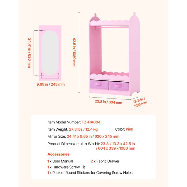 local-goods-image-21140d62aa8-d221649c-d95c-4a37-a66d-dc10eccbd30c_2000x2000.jpeg.format-1 VEVOR Kids Dress Up Storage, with Mirror, Toddler Costume Wardrobe with Drawer, Dress Up Wardrobe Closet for Little Girls, Pretend Storage Dresser, Costume Organizer, for Bedroom, Kids Room, Pink
