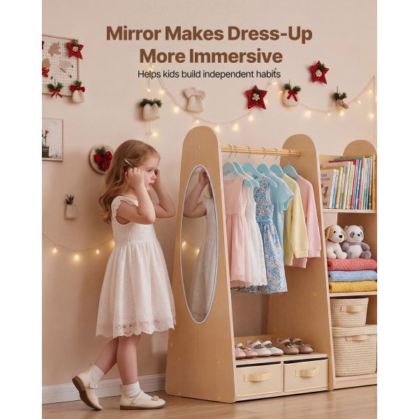 local-goods-image-21140d62aa8-e6fcd2e0-3adb-4a64-b01b-3ff38884aa69_2000x2000.jpeg.format VEVOR Kids Dress Up Storage, with Mirror, Dress Up Closet, Toddler Wardrobe Closet for Little Girls, Armoire with Shelves & Bottom Tray, Costume Organizer, Toddler Room Furniture, for Bedroom, Natural