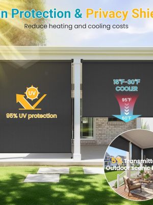 10'W X 8'H Outdoor Roller Shade, 95% UV Protection 420GSM New Material Sun Shades, Cordless Aluminum Outdoor Blinds with Crank Handle, Privacy Protection Patio Shade for Outdoor Patio