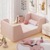 local-goods-image-21140d6a368-295ce4e5-e209-4bcc-bc5b-16b52f6f2437 COSTWAY Soft Velvet Fabric Upholstered Children Floor Bed w/Safety Rails & Headboard