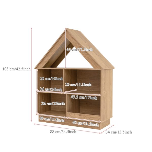 local-goods-image-21140d6a368-4bbbd892-f6c9-4f18-8923-dc93df0640a3 COSTWAY Wooden Kids Dollhouse Bookshelf, Toy Storage Organizer with 5 Compartments & Anti-Tip Kits, 3-Tier Open Display Shelf for Toddlers, House-Shaped Book Organizer for Nursery, Playroom, Living Room