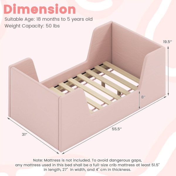 local-goods-image-21140d6a368-4df4cd43-bff5-4aa3-a4f9-158f9848098a COSTWAY Soft Velvet Fabric Upholstered Children Floor Bed w/Safety Rails & Headboard