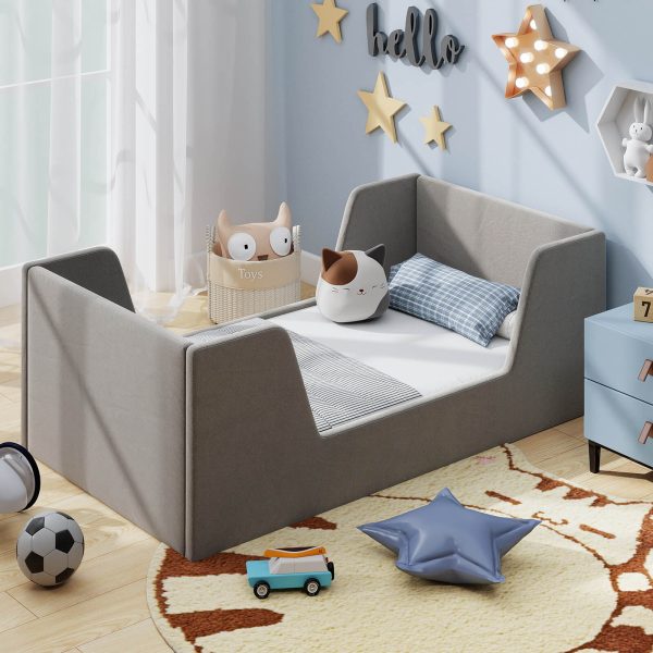 local-goods-image-21140d6a368-ca1ea0b0-8a5d-4bd2-aa03-3cf4701bd20b COSTWAY Soft Velvet Fabric Upholstered Children Floor Bed w/Safety Rails & Headboard