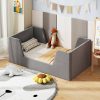 local-goods-image-21140d6a368-f679c861-02e9-4fa5-92eb-b6066da99ef3 COSTWAY Soft Velvet Fabric Upholstered Children Floor Bed w/Safety Rails & Headboard