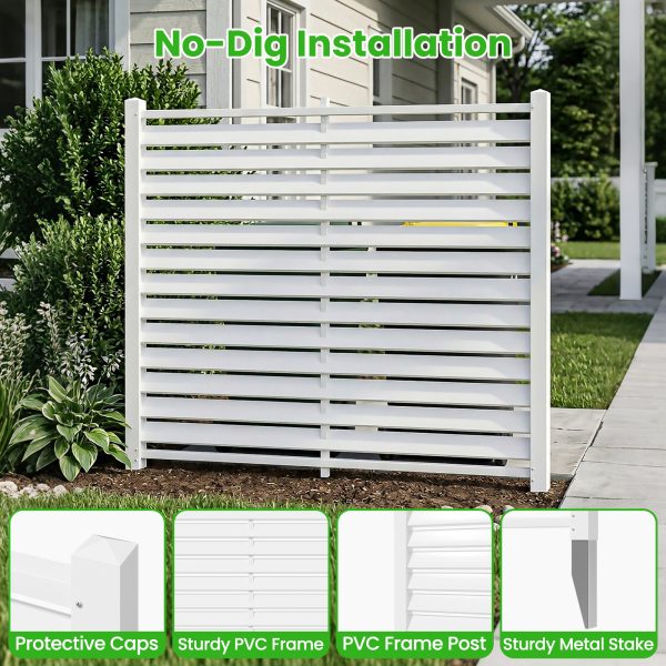 Air Conditioner Fence, White Vinyl Pool Equipment Enclosure Panel with Metal Stakes, Outdoor Trash Can Screen Privacy Fence Panels for Outside