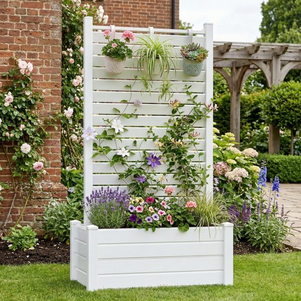 Air Conditioner Fence, White Vinyl Pool Equipment Enclosure Panel with Metal Stakes, Outdoor Trash Can Screen Privacy Fence Panels for Outside