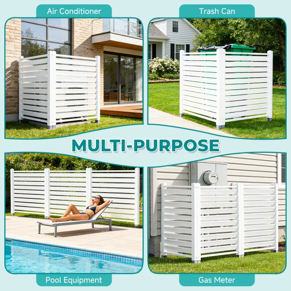 Air Conditioner Fence, White Vinyl Pool Equipment Enclosure Panel with Metal Stakes, Outdoor Trash Can Screen Privacy Fence Panels for Outside