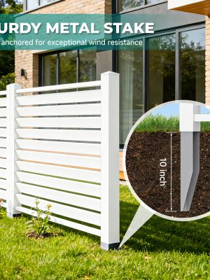 Air Conditioner Fence, White Vinyl Pool Equipment Enclosure Panel with Metal Stakes, Outdoor Trash Can Screen Privacy Fence Panels for Outside