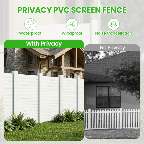 Air Conditioner Fence, White Vinyl Pool Equipment Enclosure Panel with Metal Stakes, Outdoor Trash Can Screen Privacy Fence Panels for Outside