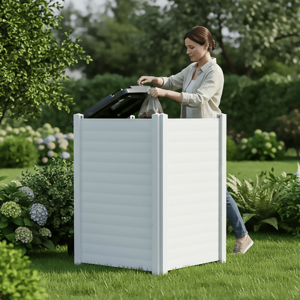 Air Conditioner Fence, White Vinyl Pool Equipment Enclosure Panel with Metal Stakes, Outdoor Trash Can Screen Privacy Fence Panels for Outside