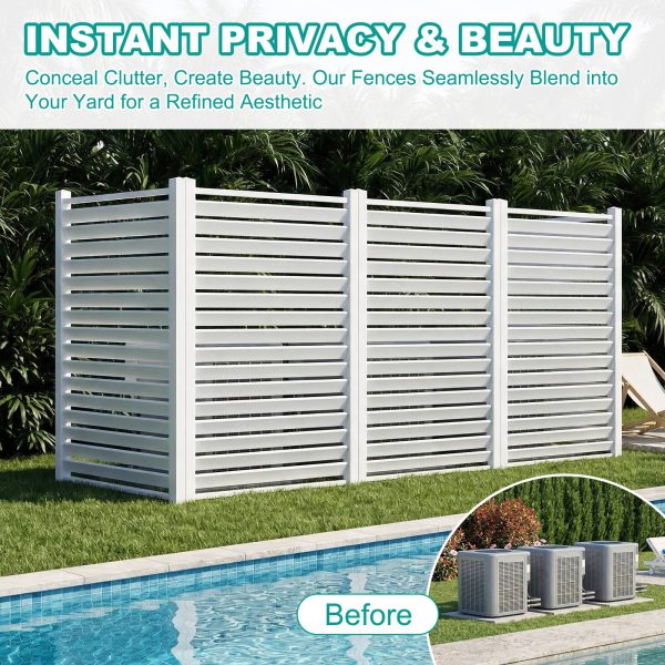 Air Conditioner Fence, White Vinyl Pool Equipment Enclosure Panel with Metal Stakes, Outdoor Trash Can Screen Privacy Fence Panels for Outside