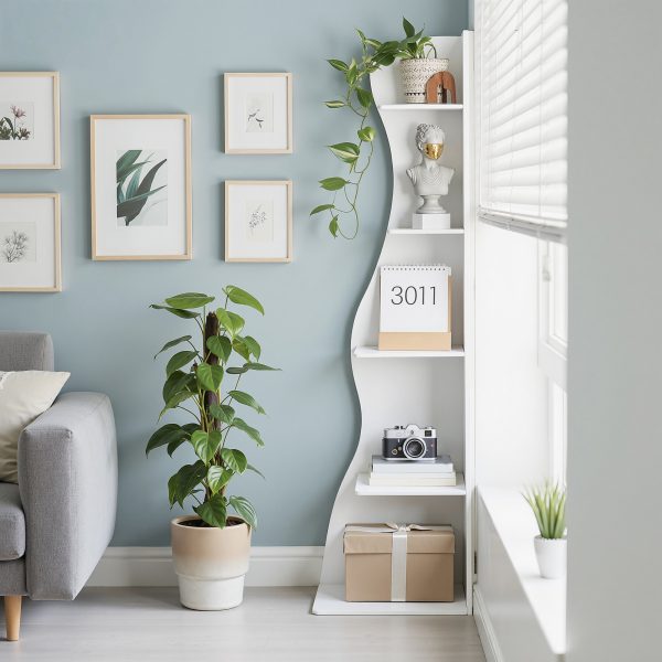 local-goods-image-211a2a4303e-9700ada9-549e-40f2-85a4-ea89754f7e63_2000x2000.jpeg.format 5-Tier Corner Shelf, Modern Wall Corner Bookshelf, Stylish Bookcase Storage Rack for Small Space, Living Room, Bedroom, Home Office
