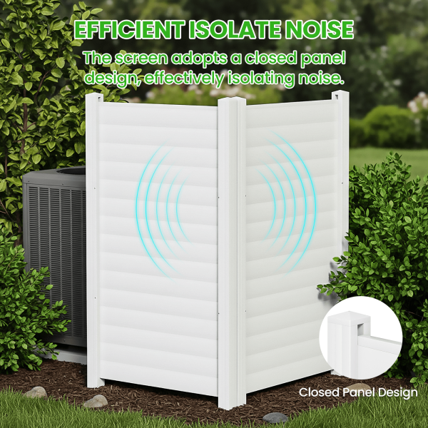 Air Conditioner Fence, White Vinyl Pool Equipment Enclosure Panel with Metal Stakes, Outdoor Trash Can Screen Privacy Fence Panels for Outside