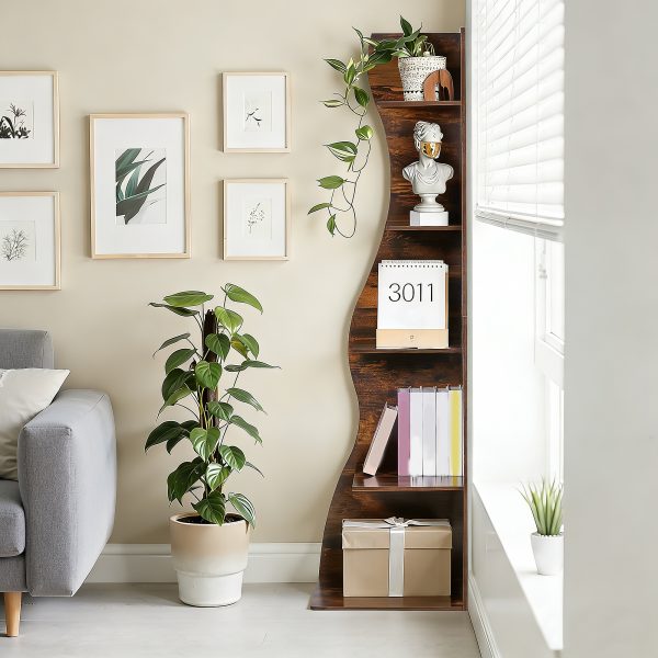 local-goods-image-211a2a4303e-a728151a-f9c4-474b-bffb-e3dbeb3fc8ed_2000x2000.jpeg.format 5-Tier Corner Shelf, Modern Wall Corner Bookshelf, Stylish Bookcase Storage Rack for Small Space, Living Room, Bedroom, Home Office