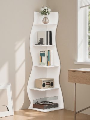 5-Tier Corner Shelf, Modern Wall Corner Bookshelf, Stylish Bookcase Storage Rack for Small Space, Living Room, Bedroom, Home Office