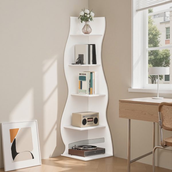 local-goods-image-211a2a4303e-ab866ea5-0b2d-4158-98b5-f505bf3aa9cf_2000x2000.jpeg.format 5-Tier Corner Shelf, Modern Wall Corner Bookshelf, Stylish Bookcase Storage Rack for Small Space, Living Room, Bedroom, Home Office