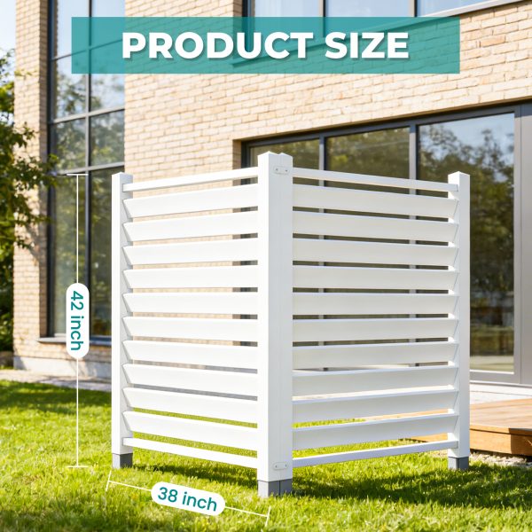 Air Conditioner Fence, White Vinyl Pool Equipment Enclosure Panel with Metal Stakes, Outdoor Trash Can Screen Privacy Fence Panels for Outside