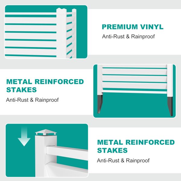 Air Conditioner Fence, White Vinyl Pool Equipment Enclosure Panel with Metal Stakes, Outdoor Trash Can Screen Privacy Fence Panels for Outside