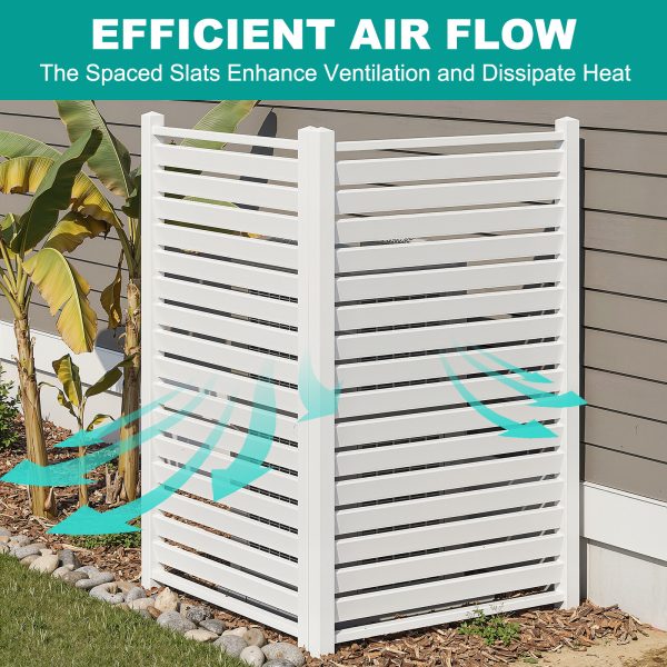 Air Conditioner Fence, White Vinyl Pool Equipment Enclosure Panel with Metal Stakes, Outdoor Trash Can Screen Privacy Fence Panels for Outside