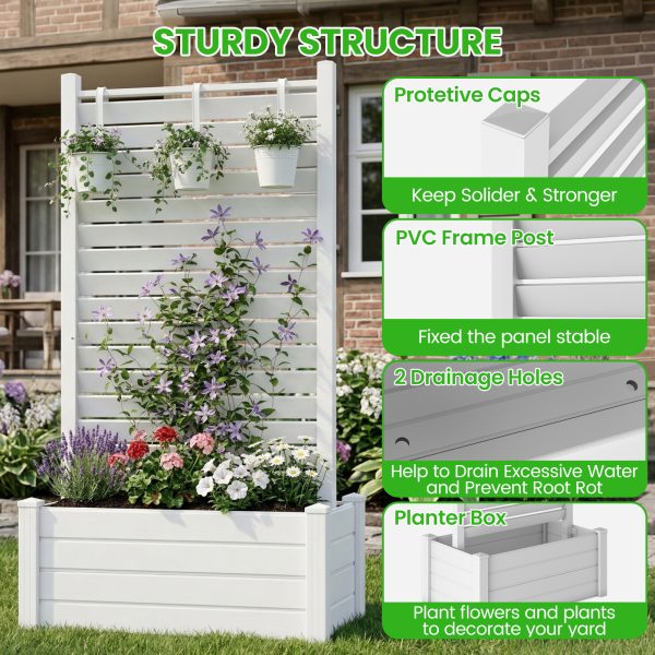 Air Conditioner Fence, White Vinyl Pool Equipment Enclosure Panel with Metal Stakes, Outdoor Trash Can Screen Privacy Fence Panels for Outside