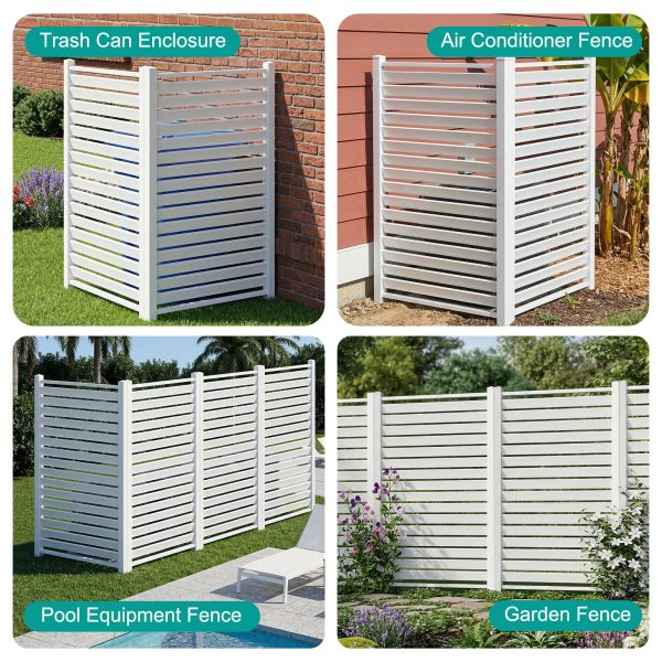 Air Conditioner Fence, White Vinyl Pool Equipment Enclosure Panel with Metal Stakes, Outdoor Trash Can Screen Privacy Fence Panels for Outside