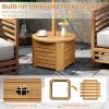 COSTWAY Outdoor Acacia Wood Side Table with Umbrella Hole, Square/Round Slatted Coffee End Table with Storage, Removable Base & Outside Storage Box for Backyard, Balcony, Poolside