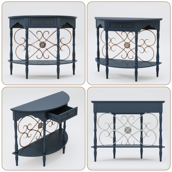 local-goods-image-211a2a49ed4-35d13510-d5fe-4297-aec4-759b8aff6298_2000x2000.jpeg.format 40" Retro Curved Half Moon Console Table with Drawer Storage & Open Shelf, Half Moon Console Table for Entryway, Circle Sofa Table with Geometric Base, Wood Accent Table for Living Room, Hallway, Foyer, Entrance