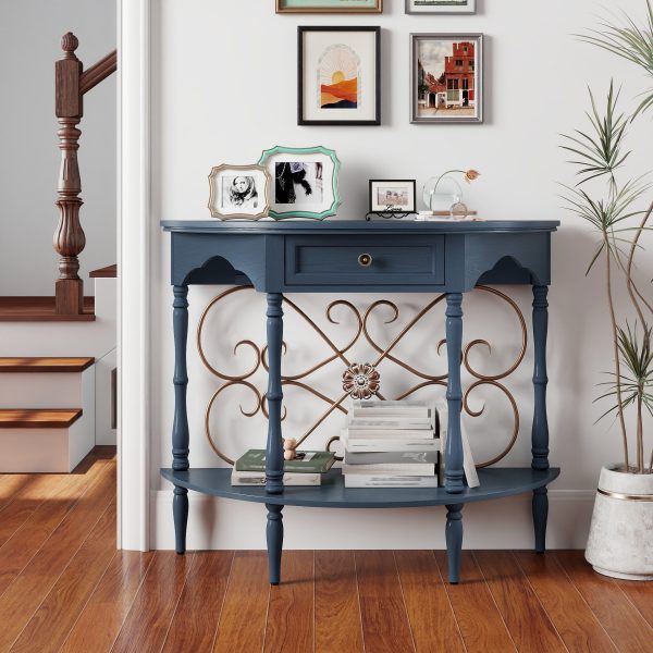 local-goods-image-211a2a49ed4-7035aa0f-dc28-4eea-bf0a-814f42861ead_1920x1920.jpeg.format 40" Retro Curved Half Moon Console Table with Drawer Storage & Open Shelf, Half Moon Console Table for Entryway, Circle Sofa Table with Geometric Base, Wood Accent Table for Living Room, Hallway, Foyer, Entrance